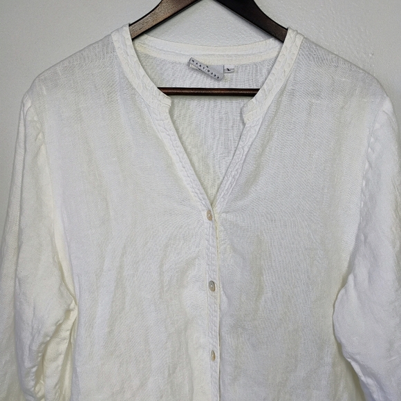Hot Cotton Top Womens Large White 100% Linen Summer Button Up Casual Neutral - Picture 3 of 10